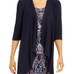 R & M Richards Women's Printed Necklace Dress & Draped Jacket Blue Size 6 Petite