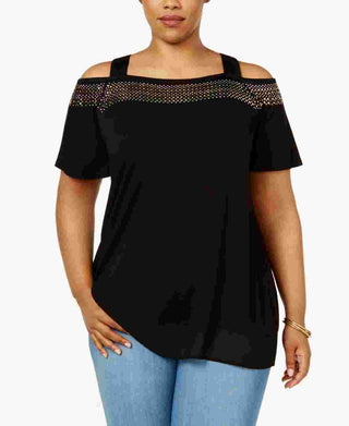 Belldini Women's Plus Size Cold Shoulder Top Black Size XX-Large