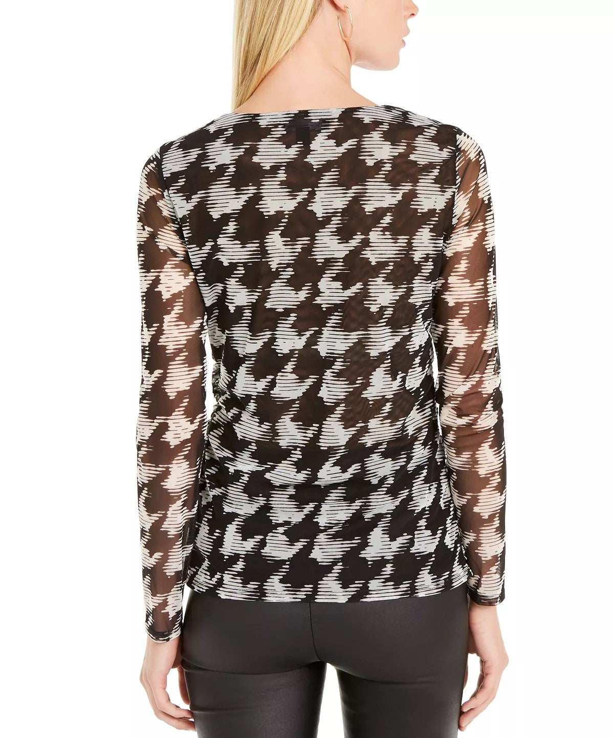 INC International Concepts Women's Printed Sheer Sleeve Top White Size -PL