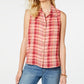 Style & Co Women's Plaid Sleeveless Top Pink Size Medium