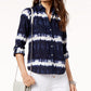 INC International Concepts Women's Cotton Tie Dye Button up Top Blue Size Petite Large