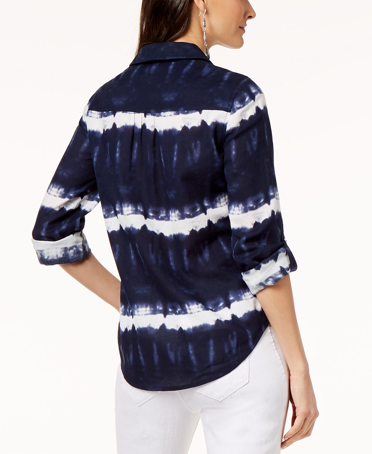 INC International Concepts Women's Cotton Tie Dye Button up Top Blue Size Petite Large