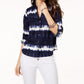 INC International Concepts Women's Cotton Tie Dye Button up Top Blue Size Petite Large