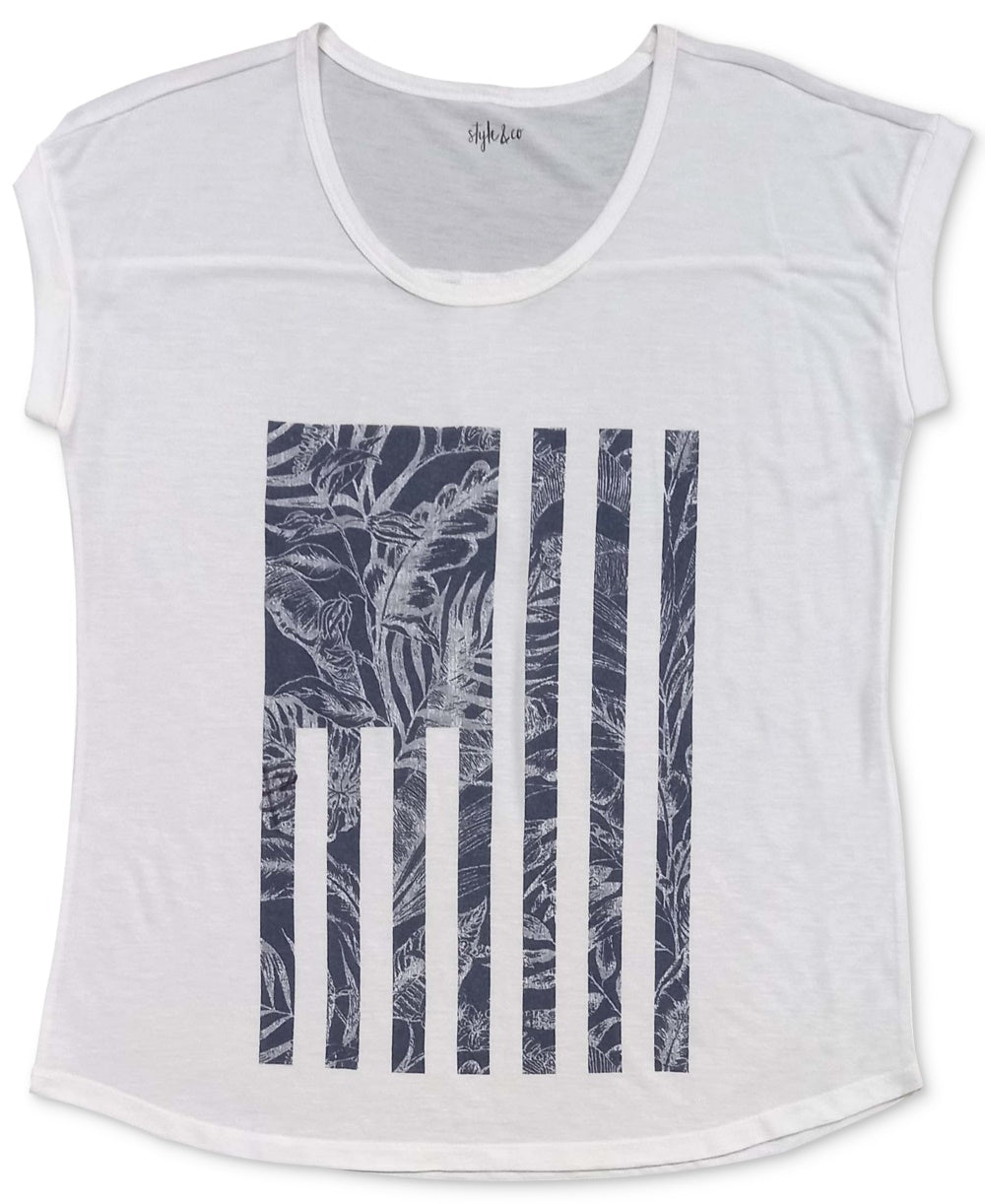 Style & Co Women's Tropical Flag Graphic T-Shirt Navy Size Medium