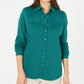 Karen Scott Women's Mixed Media Button Front Top Blue Size Large
