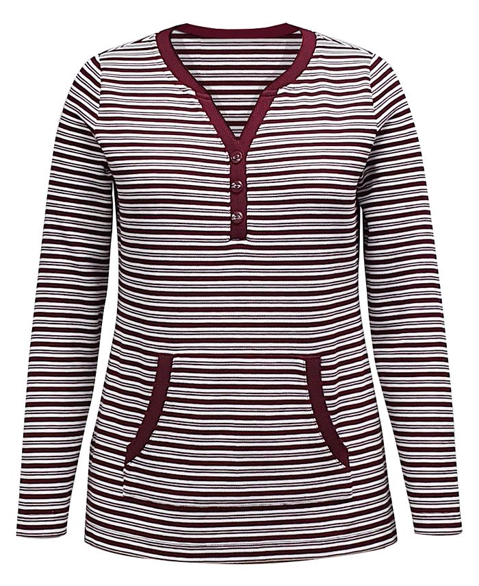 Karen Scott Women's Striped Henley Top Red Size Large