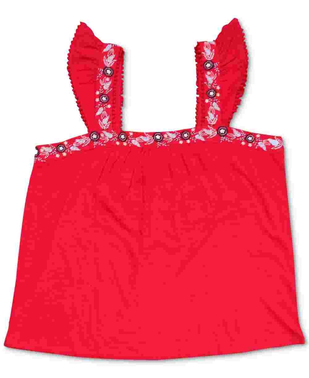 Style & Co Women's Embroidered Flutter Strap Tank Top Red Size Small