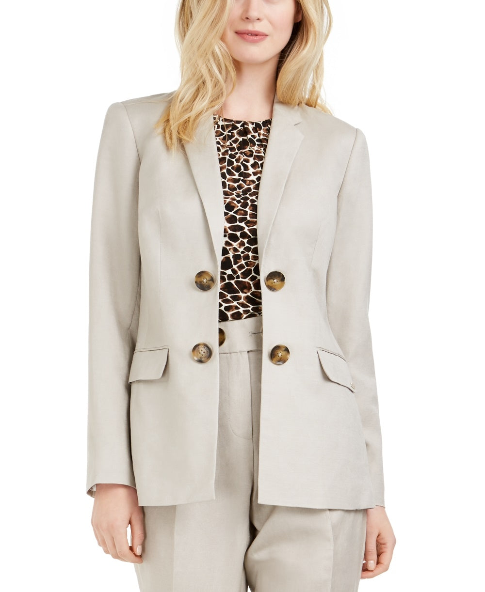 Calvin Klein Women's Double Breasted Open Front Blazer Beige Size 8