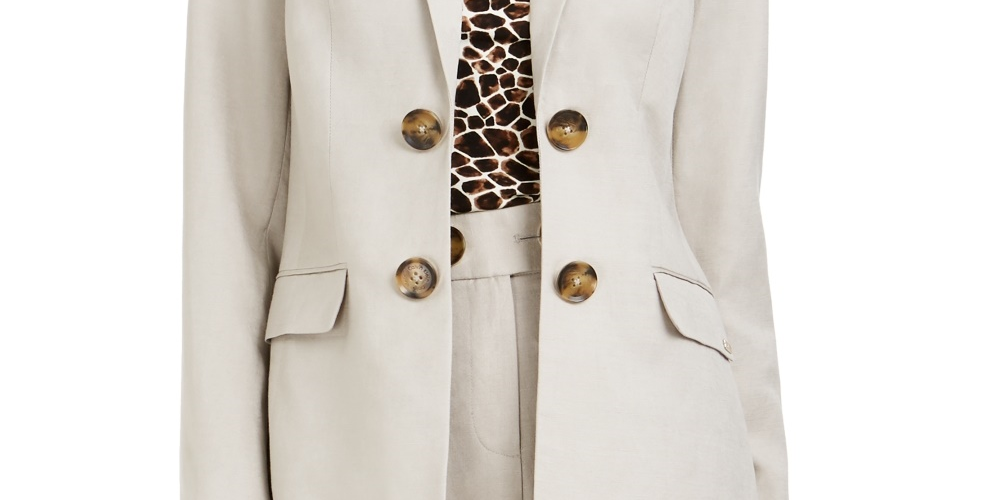 Calvin Klein Women's Double Breasted Open Front Blazer Beige Size 8