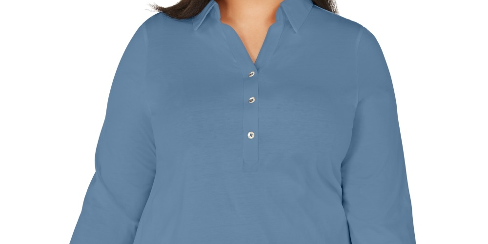 Charter Club Women's Plus Cotton Polo Top Blue Size 0X