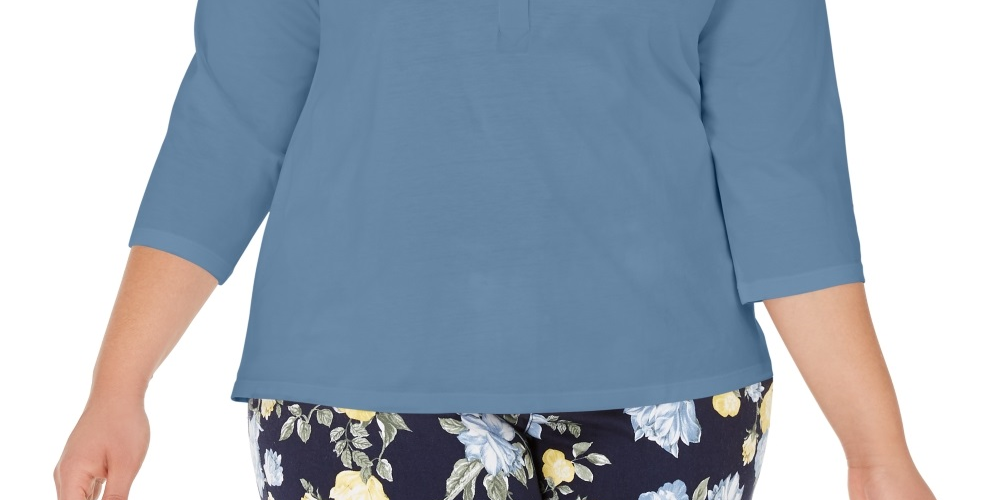 Charter Club Women's Plus Cotton Polo Top Blue Size 0X
