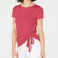 INC International Concepts Women's Ruched T-Shirt Brght Orange Size Medium