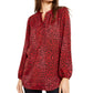 NY Collection Women's Printed Split Neck Bishop Sleeve Top Red Size Petite XL