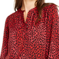 NY Collection Women's Printed Split Neck Bishop Sleeve Top Red Size Petite XL