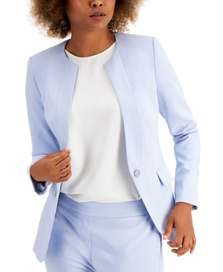 Calvin Klein Women's Collarless One Button Jacket Blue Size 10