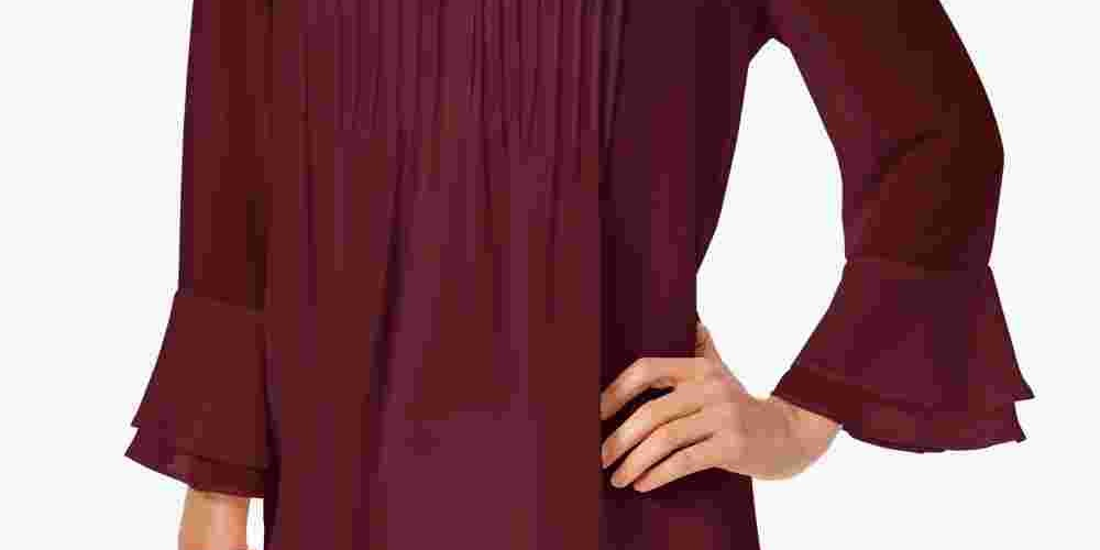 Charter Club Women's Petite Double Ruffle Solid Pintuck Top Wine Size Petite Small