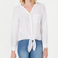 Charter Club Women's Metallic Striped Cotton Tie Front Top White Size Small