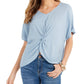 Style & Co Women's Crinkled Twist Front Top Blue Size Petite Small