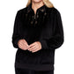 Alfred Dunner Women's Pullover Sweaters Embellished Velour Quarter Zip Pullover Black Size Petite M