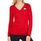 Tommy Hilfiger Women's Cotton Logo Heart Sweater Red Size Large