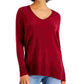 Style & Co Women's V Neck Band Hem Sweater Red Size Large