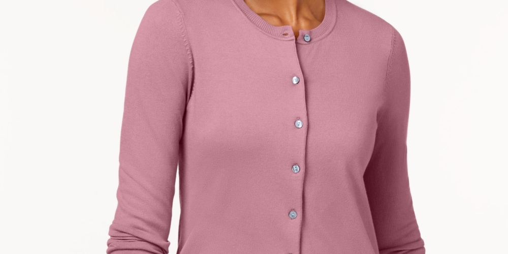 Karen Scott Women's Crew Neck Cardigan Pink Size PS