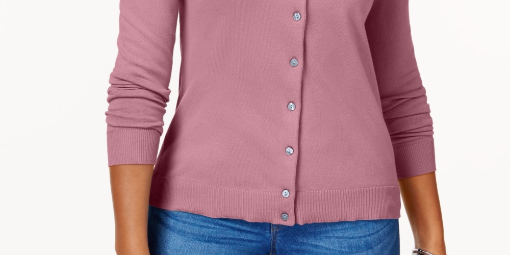 Karen Scott Women's Crew Neck Cardigan Pink Size PS