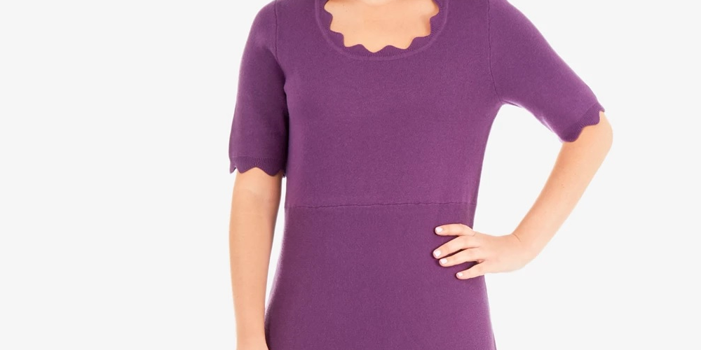 NY Collection Women's Scalloped Fit & Flare Sweater Dress Pink Size Petite S