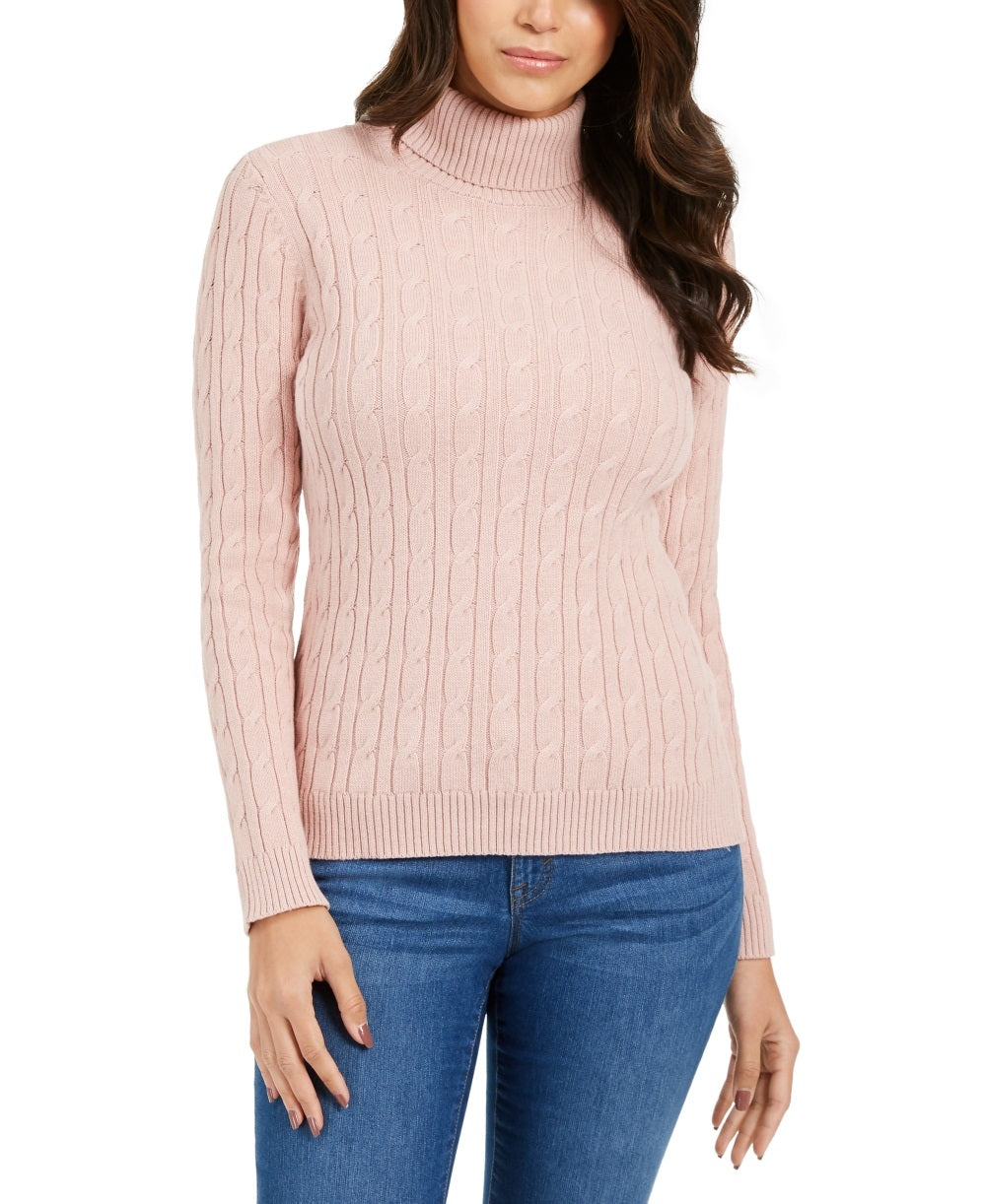 Charter Club Women's Cable Knit Turtleneck Sweater Pink Size Petite Small