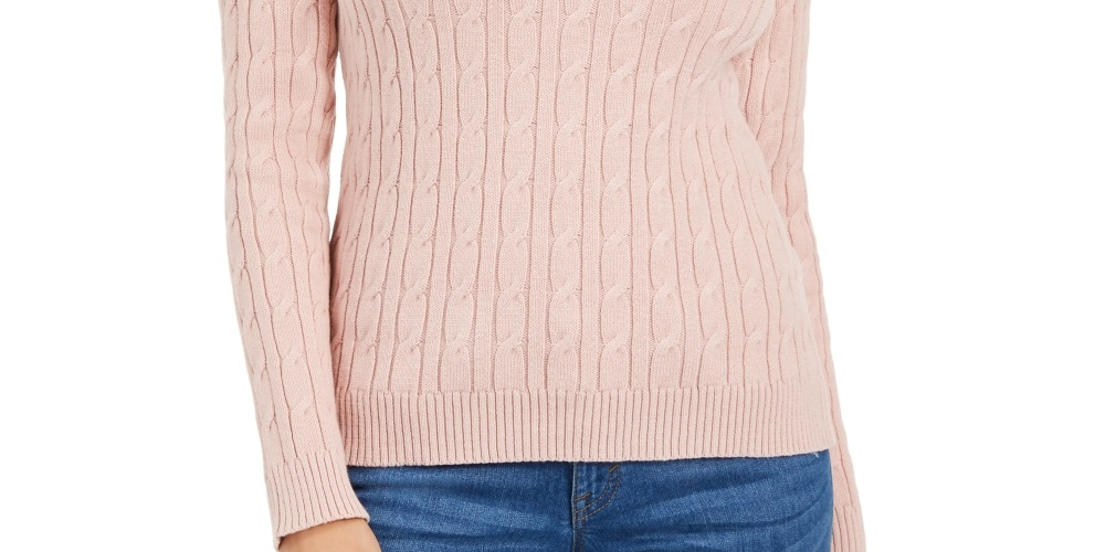 Charter Club Women's Cable Knit Turtleneck Sweater Pink Size Petite Small