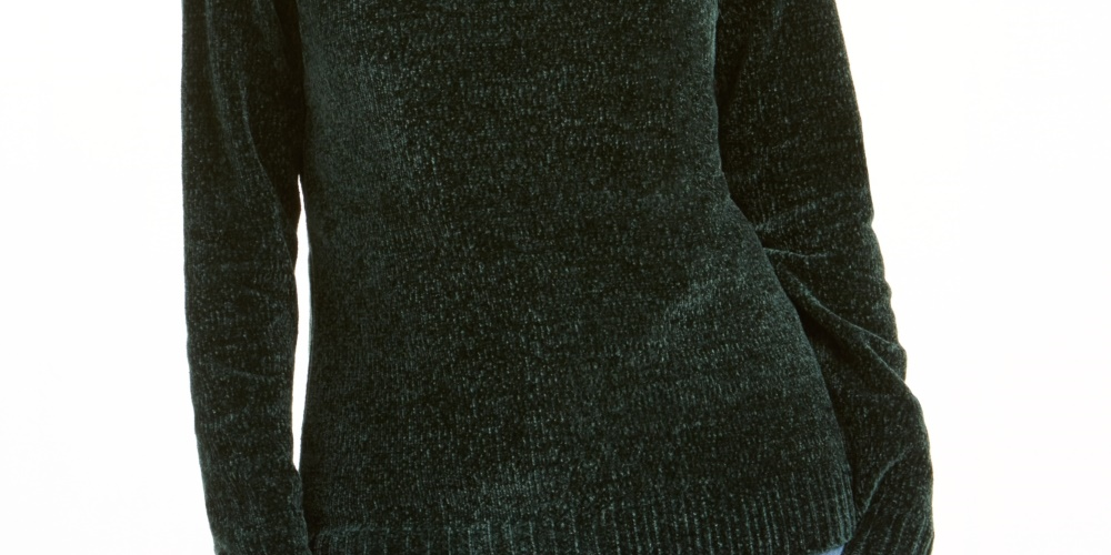 Karen Scott Women's Envelope Neck Chenille SweaterGreen  Size PS