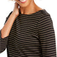 Charter Club Women's Metallic Striped Boatneck Top Black Size Medium