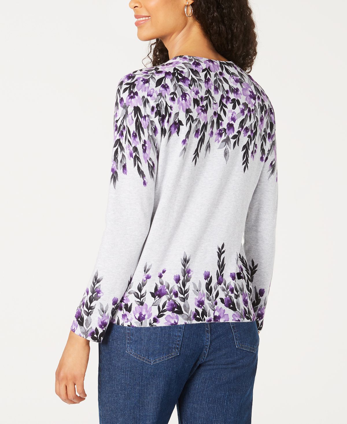 Karen Scott Women's Floral Print Cardigan Gray Size Petite