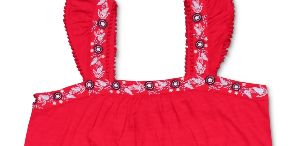 Style & Co Women's Embroidered Flutter Strap Tank Top Red Size Medium