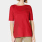 Charter Club Women's Cotton Texture Striped Elbow Sleeve Top Red Size Large