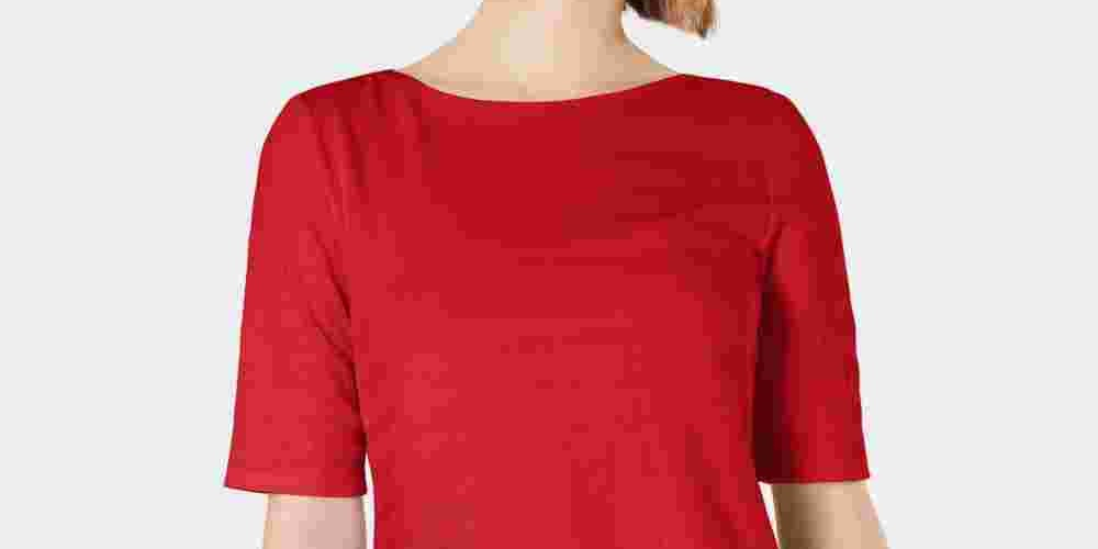 Charter Club Women's Cotton Texture Striped Elbow Sleeve Top Red Size Large