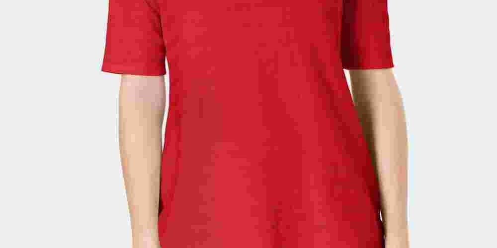 Charter Club Women's Cotton Texture Striped Elbow Sleeve Top Red Size Large