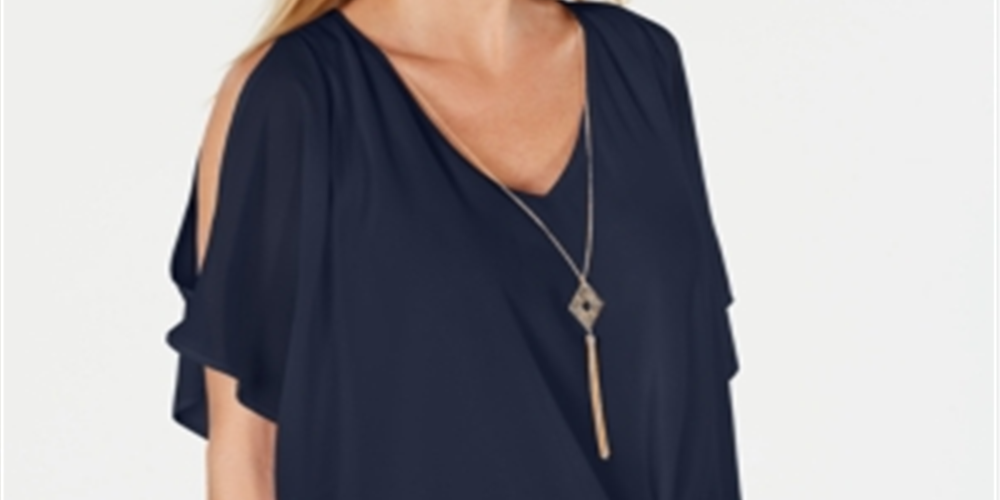 JM Collection Women's Solid Tie Front Necklace Top Blue Size XS