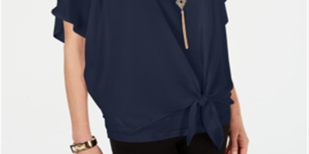 JM Collection Women's Solid Tie Front Necklace Top Blue Size XS