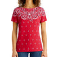 Karen Scott Women's Printed Boat Neck Top Red Size Small