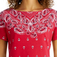 Karen Scott Women's Printed Boat Neck Top Red Size Small