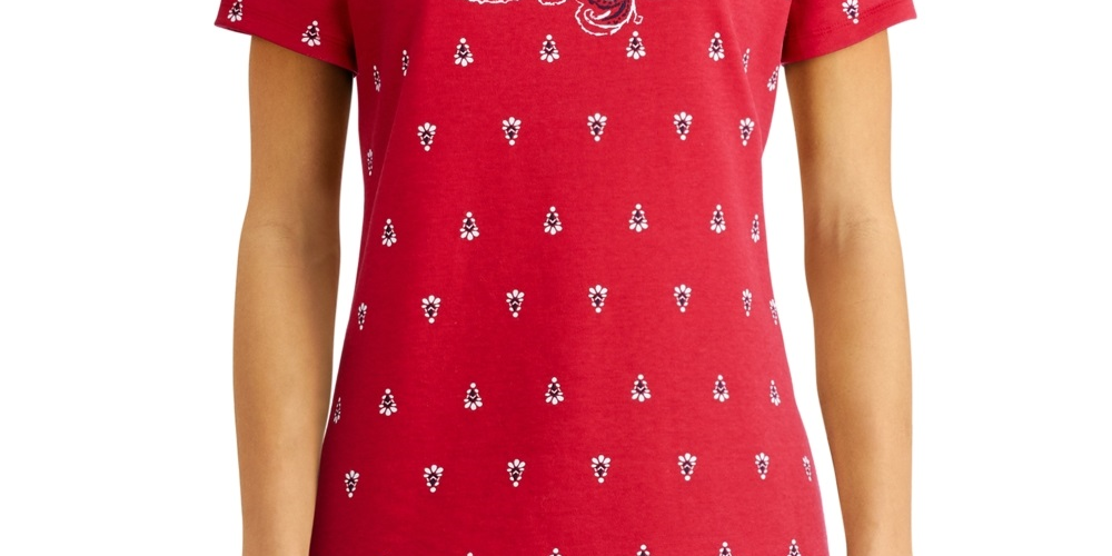 Karen Scott Women's Printed Boat Neck Top Red Size Small