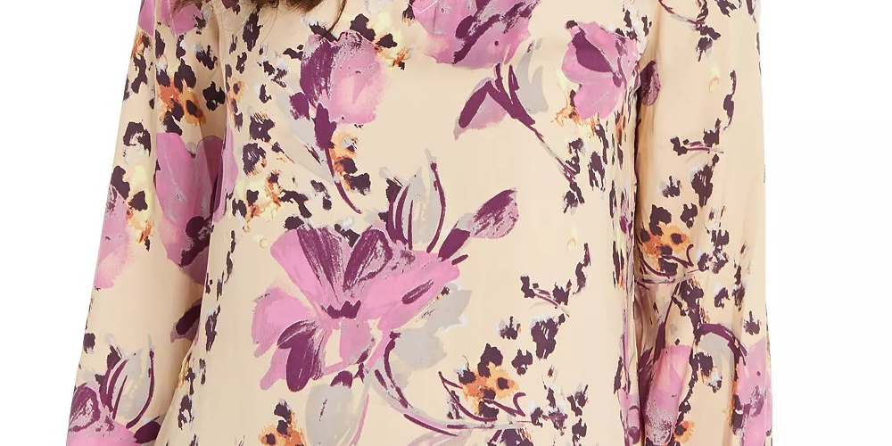 Thalia Sodi Women's Printed Mock-Neck Cutout Top Beige Size Medium