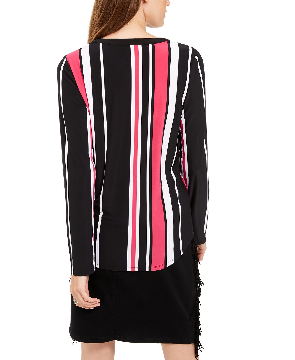 INC International Concepts Women's Striped Long Sleeve V Neck Blouse Pink Size Petite Small