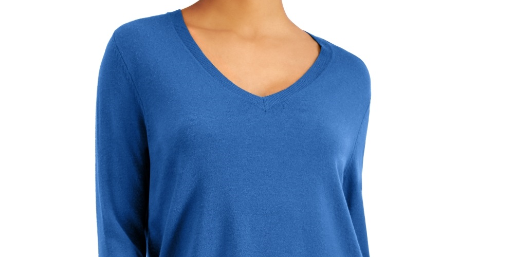 Style & Co Women's V Neck Band Hem Sweater Blue Size Small