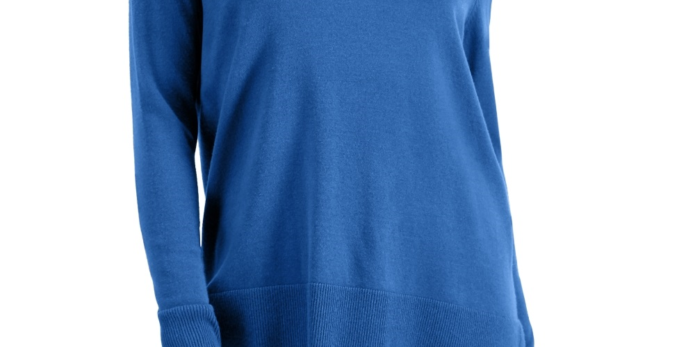 Style & Co Women's V Neck Band Hem Sweater Blue Size Small