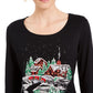 Karen Scott Women's Glitter Graphic Holiday Shirt Black Size Medium