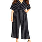 City Chic Women's Trendy Plus Striped Cropped Jumpsuit Black Size 24W