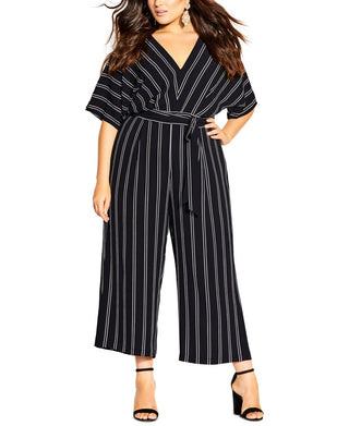 City Chic Women's Trendy Plus Striped Cropped Jumpsuit Black Size 24W