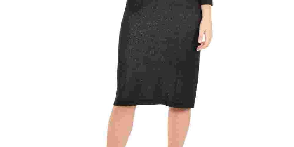 NY Collection Women's Ombre Cowlneck Sweater Dress Silver Size Petite Large